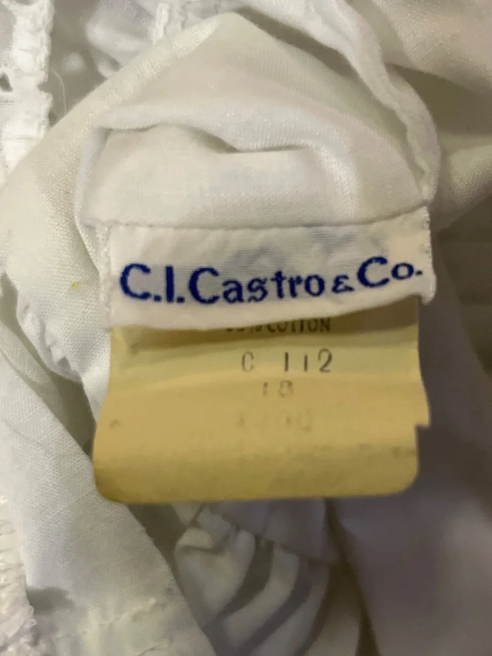 Vintage C.I. Castro & Co Toddler Eyelet Top White Tie Back Blouse 18M? Used Heir